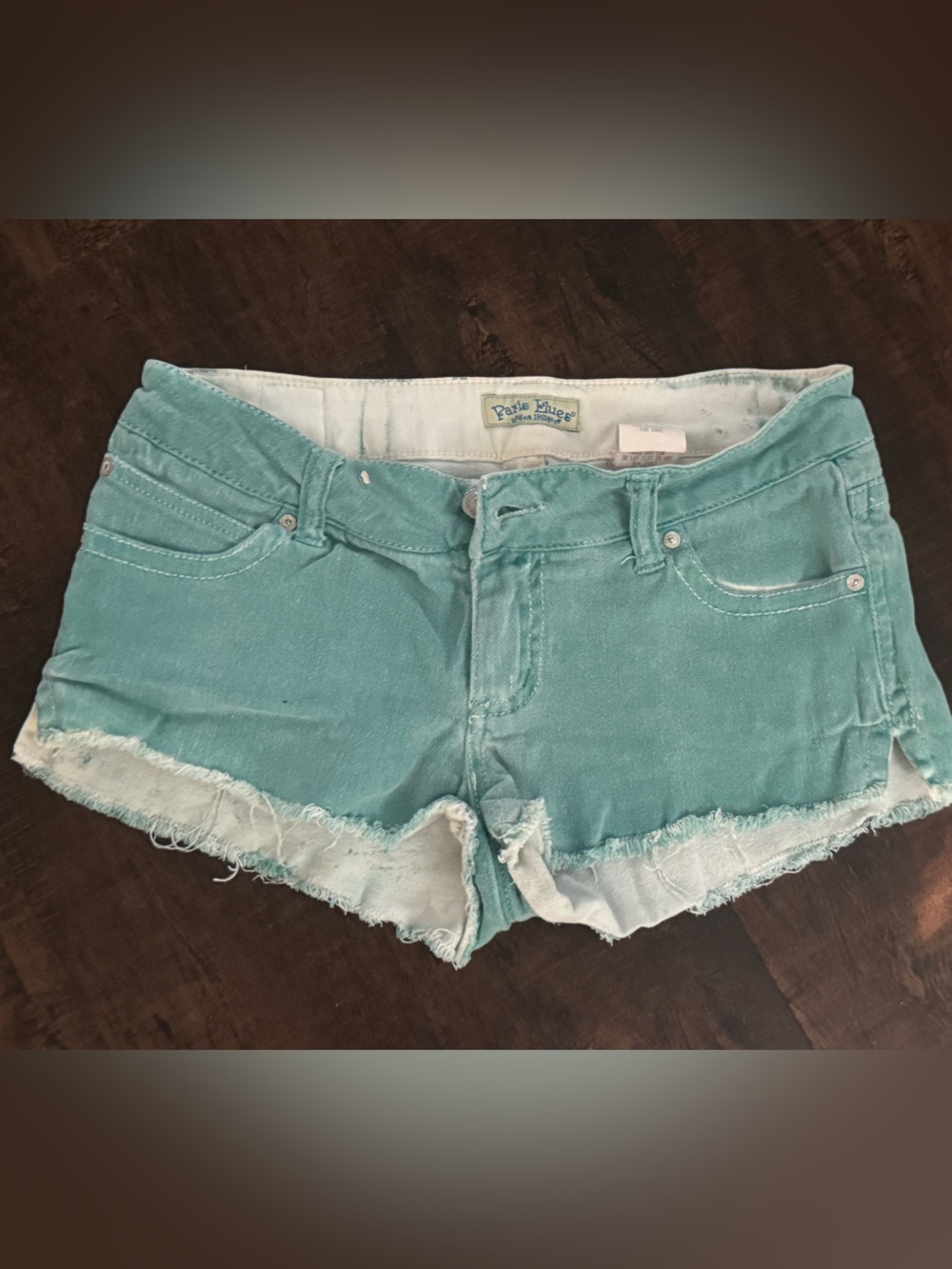 Vintage Y2K Paris Blues Aqua Denim Cutoff Shorts Frayed Raw Hem